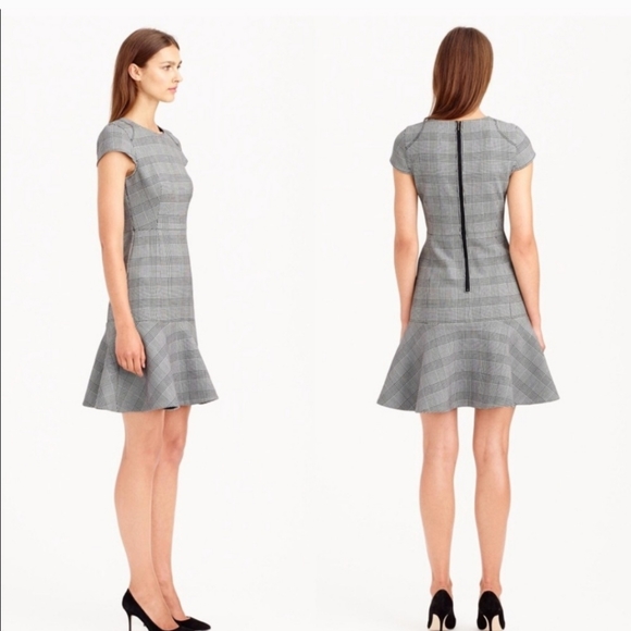 J. Crew Dresses & Skirts - J. Crew Black/White Glen Cap Sleeve Houndstooth Plaid Midi Dress Women's Sz 8